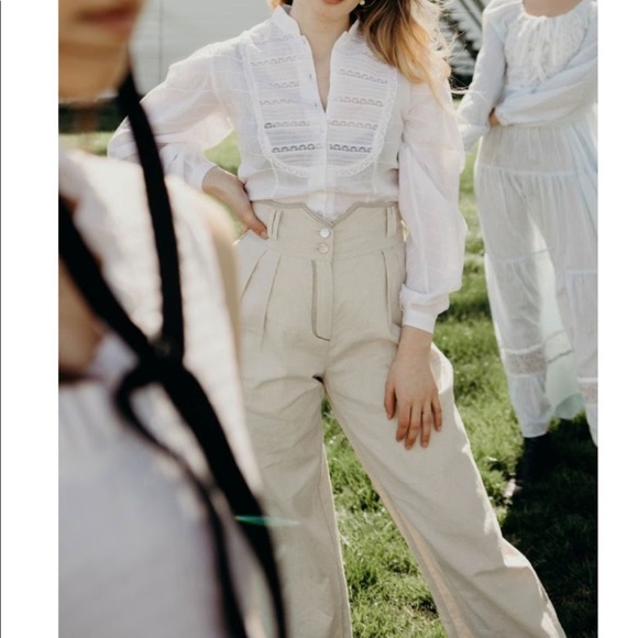 • house of sunny high waisted grommeted contrast thread pleated trousers • - Picture 5 of 16